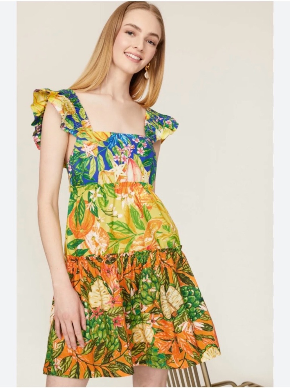 FARM Rio Caipirinha Mini Dress Multicolor Tropical Fruit Print